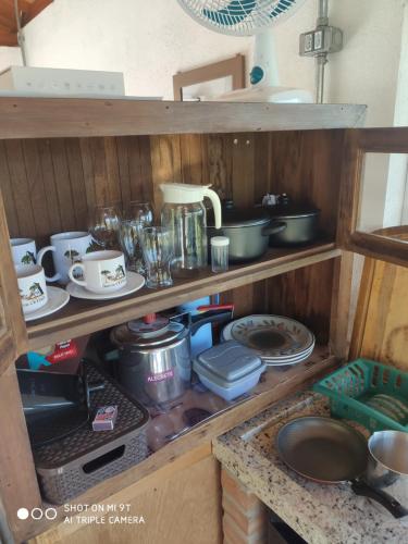 Dapur atau dapur kecil di Chalés do GreenGo