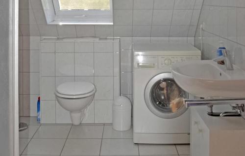 uma casa de banho com uma máquina de lavar roupa e um lavatório em Gorgeous Apartment In Feldberger Seenlandsch With Kitchen em Conow