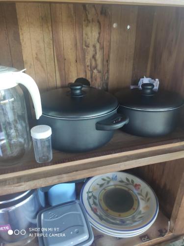 Dapur atau dapur kecil di Chalés do GreenGo