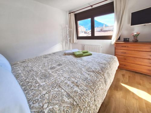 um quarto com uma cama e uma grande janela em apartament Eliette 4 em Bagá