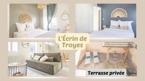 a collage of four pictures of a room at L'Écrin de Troyes - Maison de Ville - 4 pers. in Troyes