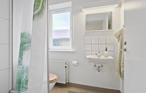 bagno con lavandino, servizi igienici e finestra di Stunning Apartment In Roslev With Kitchen a Roslev