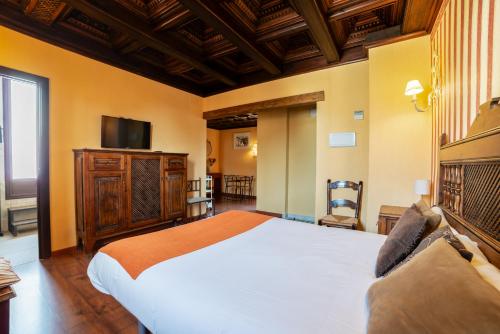 a bedroom with a large bed and a tv at Hotel Posada del Toro in Granada