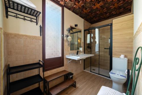 La salle de bains est pourvue de toilettes et d'un lavabo. dans l'établissement Hotel Posada del Toro, à Grenade
