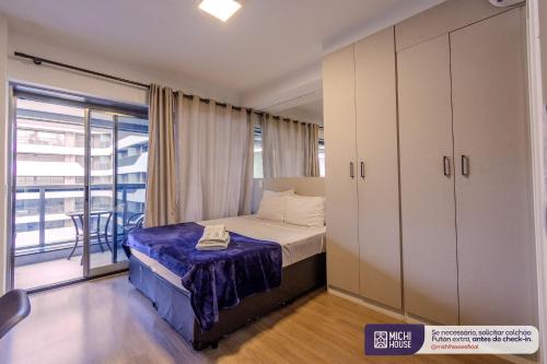 Giường trong phòng chung tại MH 10005 - Exclusivo Studio com WF/Queen/AC