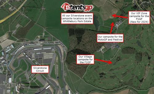 Un mapa de una autopista con señales en él en Silverstone Glamping and Pre-Pitched Camping with intentsGP en Silverstone