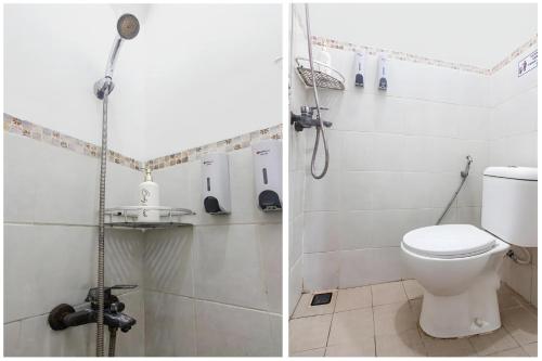 a bathroom with a toilet and a shower at OYO 93720' 3D Residence Near Univ Tarumanegara in Jakarta