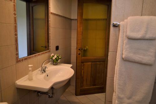 a bathroom with a sink and a mirror at Agriturismo Il Caggio in Sovicille