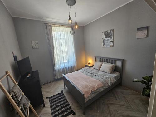 a bedroom with a bed and a window at ZIG ZAG apartment 4- Old Town in Constanţa