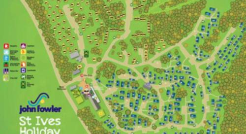 a map of a park with trees and buildings at Painters Cottage 2-Bed Chalet nr St Ives & Hayle in St Ives
