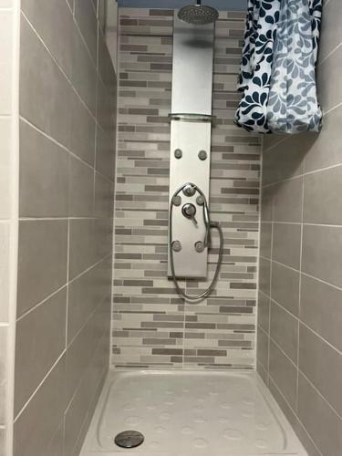 une salle de bain avec douche et toilettes dans l'établissement Appartement cœur de ville, à Soissons