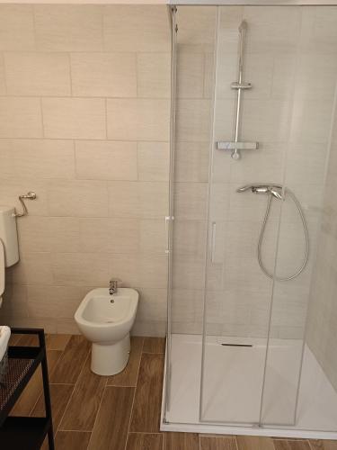 a bathroom with a shower and a toilet at Affittacamere La Loggia in Venzone