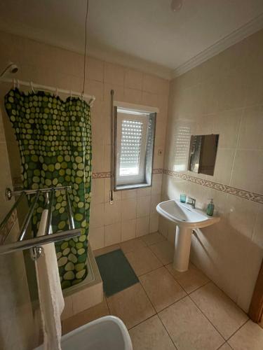 y baño con lavabo y ducha. en Apartamento na Rua José Reboredo, en Bragança