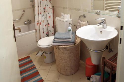 a bathroom with a toilet and a sink at Vintage & Cozy Apartment in Varaždin