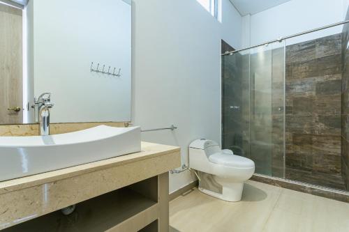 佩雷拉的住宿－Hermosa casa campestre a 9 minutos de la ciudad，一间带水槽和卫生间的浴室