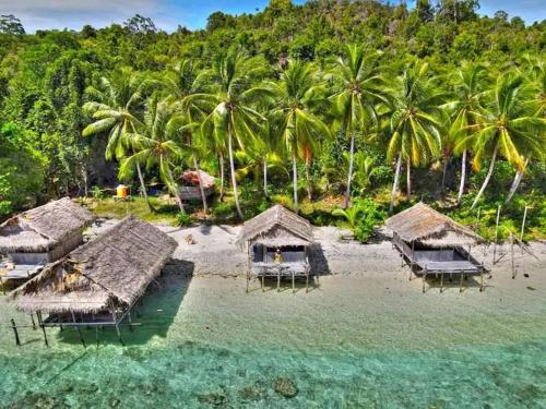an aerial view of a resort on a beach at Bonwau West Waigeo in Minyaifuin