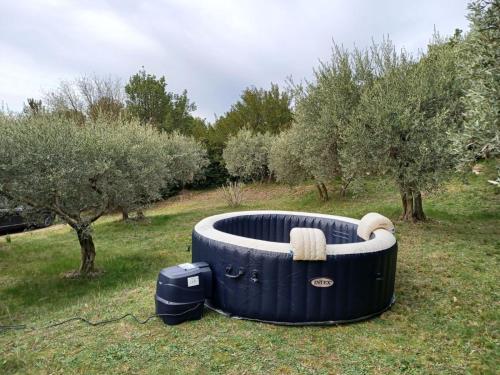 a hot tub in the middle of an apple orchard at 2 chambres au calme Villa Chrisma Provence in Orgon