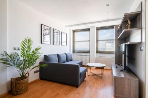 a living room with a couch and a tv at apartamento en plaza de españa in Madrid