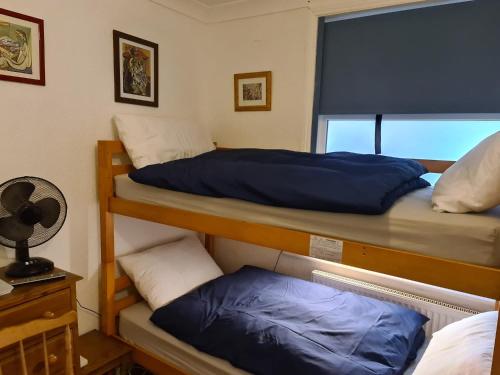 two bunk beds in a room with a window at Hikers & Bikers Refuge in Ipswich