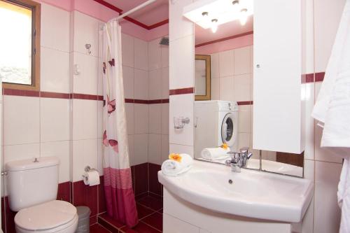 a bathroom with a toilet and a sink at Emilia's Guest House Upper Floor in Stoupa