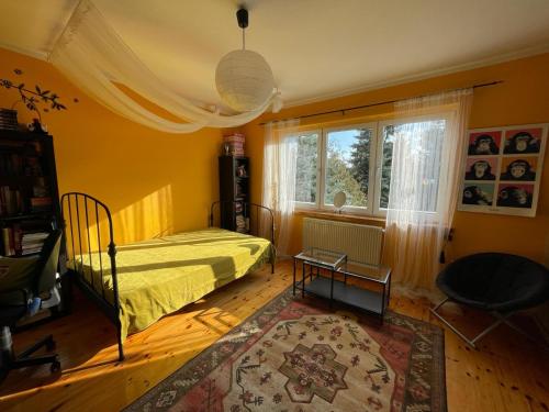 a bedroom with a bed and a window at Apartament na Skorupki in Augustów