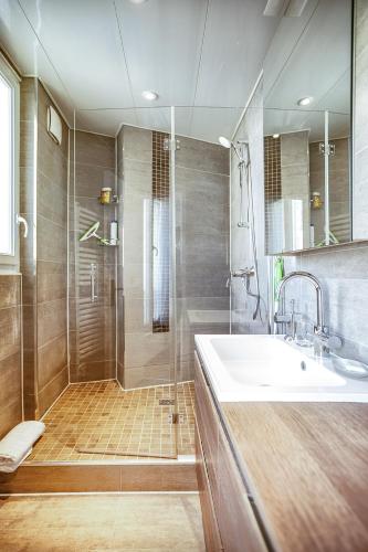 une salle de bain avec douche et lavabo dans l'établissement Paris15em Charles Michels Appartement, à Paris