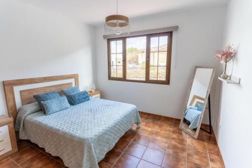 a bedroom with a bed and a mirror at CASA TERE Y MARCIAL in Tinajo