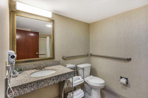 a bathroom with a toilet and a sink and a mirror at Best Western Danville Inn in Danville