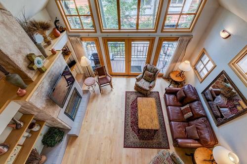 an overhead view of a living room with a large ceiling at Aspen Ridge 32 - 2 bedroom townhouse in Telluride
