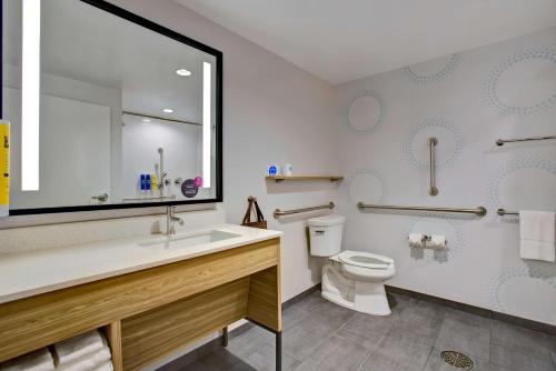 La salle de bains est pourvue d'un lavabo et de toilettes. dans l'établissement Tru By Hilton Northlake Fort Worth, Tx, à Northlake