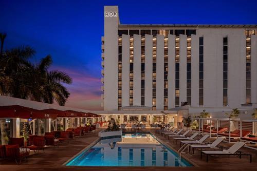 a view of the mgm hotel at night at ROK Hotel Kingston Tapestry Collection By Hilton in Kingston