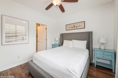 a bedroom with a bed and a ceiling fan at Comfy, Convenient Close to Rehoboth and Lewes! in Rehoboth Beach