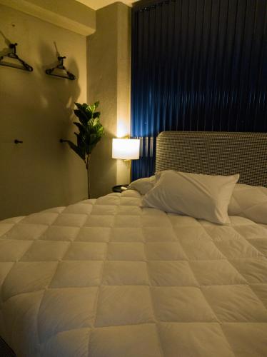 a large white bed in a bedroom with a lamp at WUER Expiatorio in León