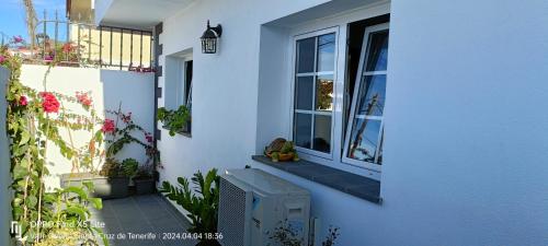 ein weißes Haus mit einem Fenster und einigen Pflanzen in der Unterkunft Cotufa Garden in La Laguna