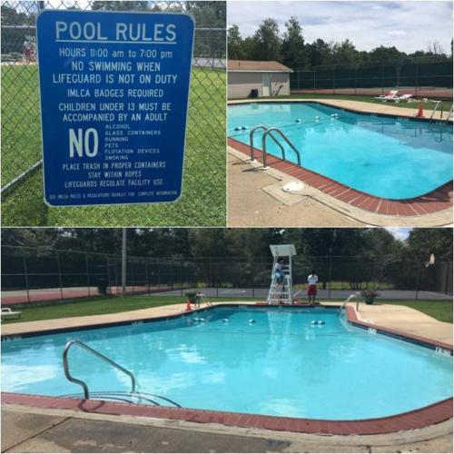 a collage of three pictures of a swimming pool at Kids under 4 free, Jacuzzi, Sauna, Pool, Lake, Gym in Albrightsville