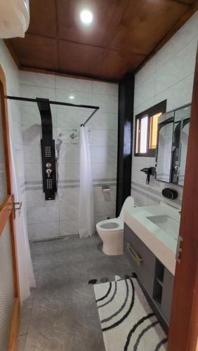 Elegant Appartement BELAPPART في بوانت نوار: حمام مع دش ومرحاض ومغسلة