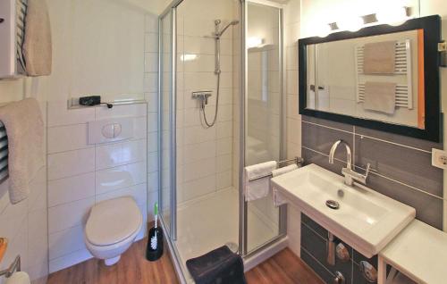 e bagno con doccia, servizi igienici e lavandino. di 1 Bedroom Gorgeous Apartment In Klink a Klink