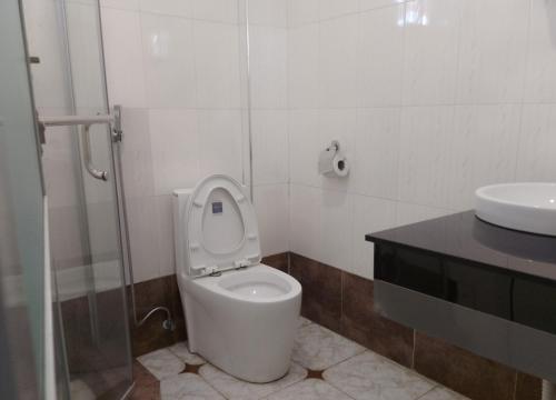 baño con aseo con asiento y lavamanos en Nemart's Hotel en Dar es Salaam
