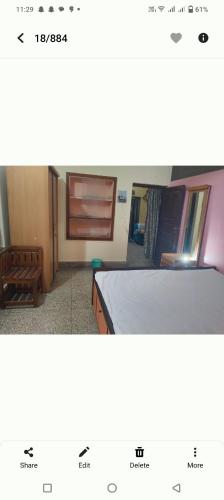 two pictures of a bedroom with a bed and a living room at Aleya Guest House in Kolkata