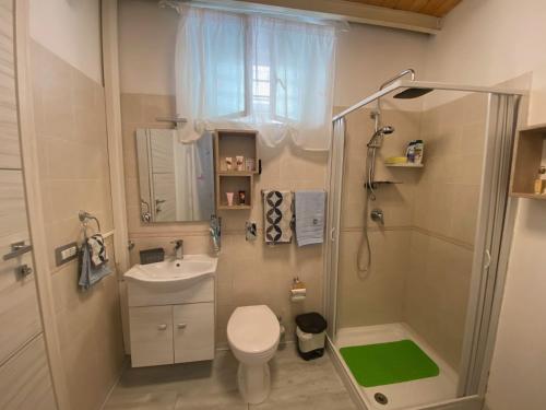 een badkamer met een toilet, een douche en een wastafel bij Casa del pittore in Niscemi