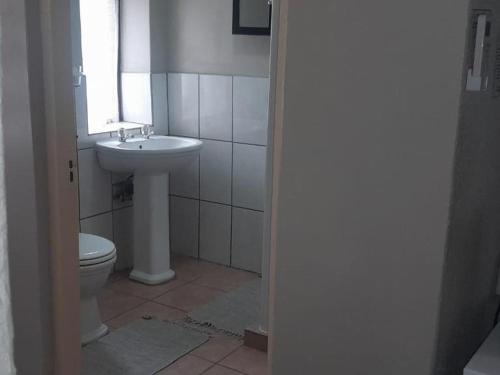 a bathroom with a sink and a toilet at Port St Johns River Lodge in Port St Johns