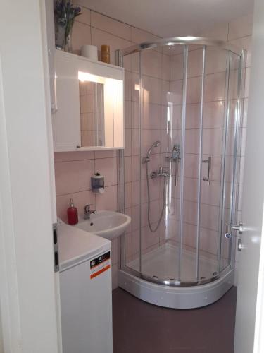a bathroom with a shower and a sink at Apartment Maro in Šibenik
