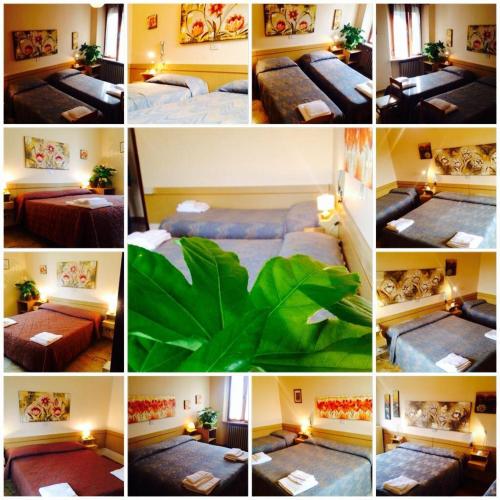 a collage of pictures of beds in a room at Il Palazzetto in Chiusdino