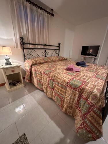 a bedroom with a bed and a television in it at Comfort House in Olbia