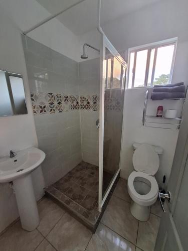 グロス・アイレットにあるAckee Green Rental - 2 bedroom 1 bathroomのバスルーム(シャワー、トイレ、シンク付)