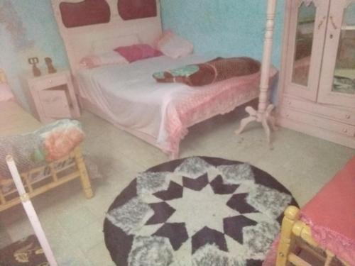 ein Schlafzimmer mit einem Bett und einem Teppich in der Unterkunft الشاكر للايجار in al-Minya