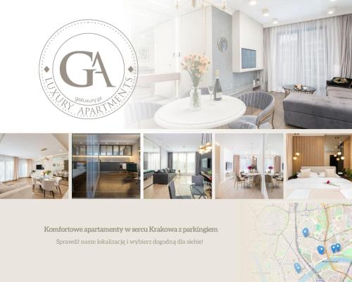 クラクフにあるGA Luxury Apartments M45のリビングとダイニングの写真のコラージュ