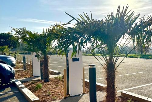 a couple of palm trees in a parking lot at Le Green des Impressionnistes in Ennery