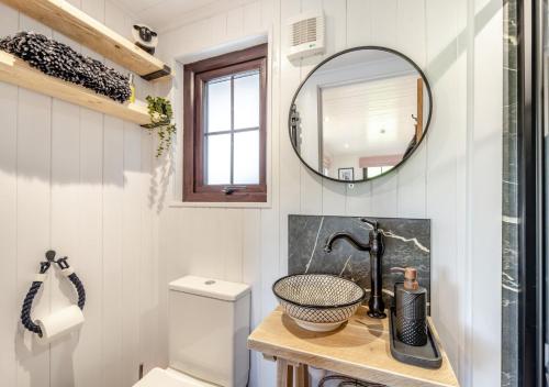 a bathroom with a sink and a mirror at Little Bo Peep in Fremington