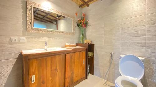 a bathroom with a sink and a toilet and a mirror at NILUH Private Villas Ubud in Ubud